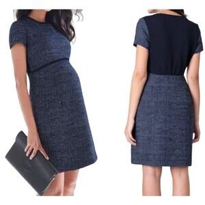 Seraphine 10 Navy Blue Boucle Maternity Shift Kiara Dress Office Sophisticated